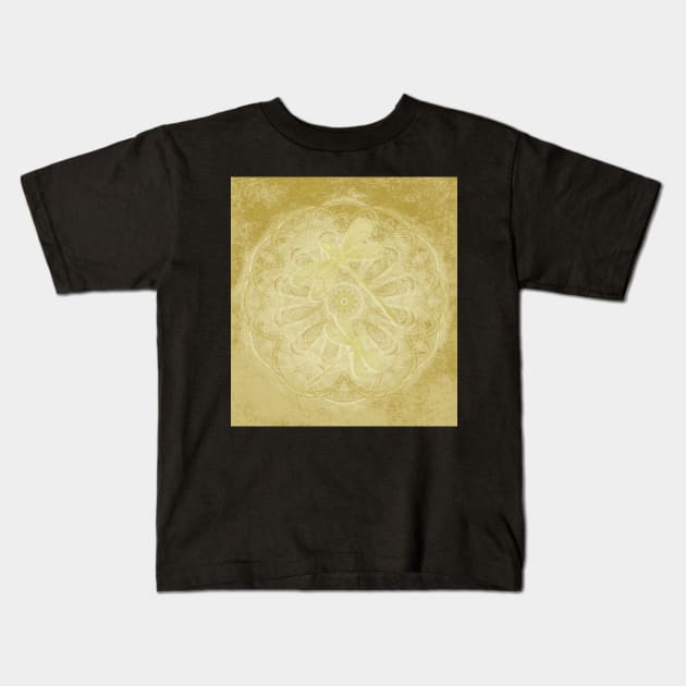 Embroidered dragonflies on gold mandala Kids T-Shirt by hereswendy